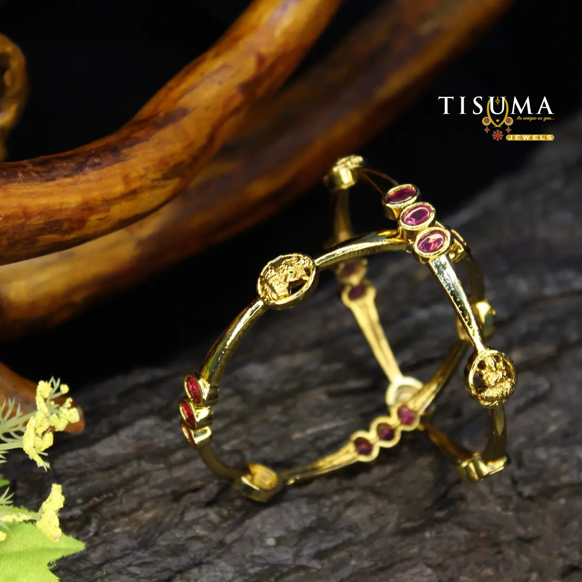 Antique Lakshmi Ruby Trio Bangles